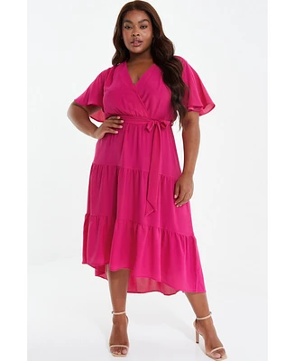 Quiz Women's Crepe Tiered Wrap Dip Hem Dress