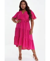 Quiz Plus Crepe Tiered Wrap Dip Hem Dress