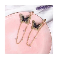 Sohi Women's Green Embellished Butterfly Drop Earrings