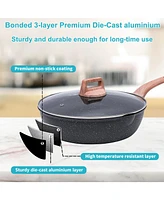 10-Piece Nonstick Ceramic Cookware Sets, Granite Pots and Pans Set with Silicone spatula