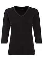 Olsen Women's 3/4 Sleeve Embellished V-Neck T-Shirt