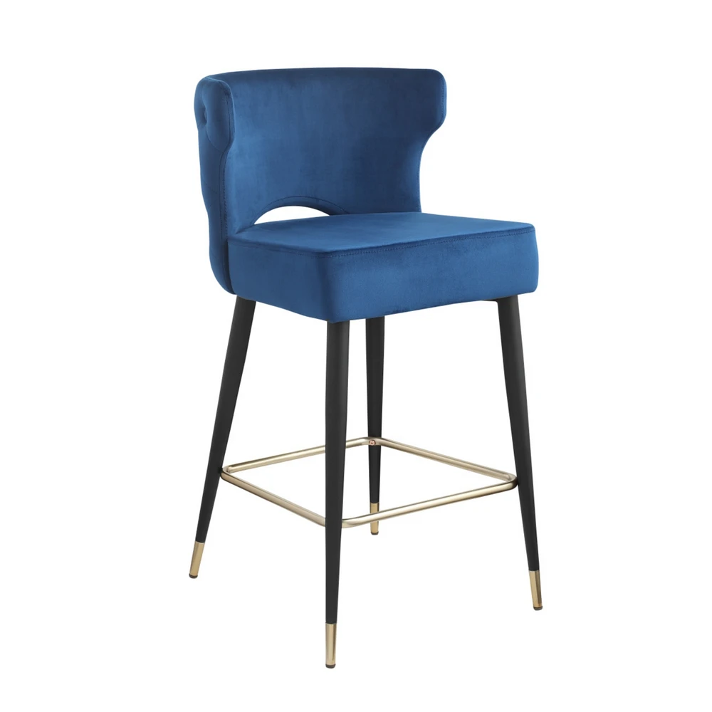 Simplie Fun Contemporary Velvet Upholstered Counter Stool, Blue, Gold Tips