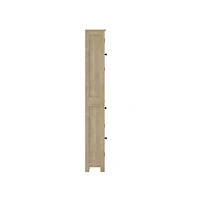 Merrick Lane Delilah Slim Linen Tower Organizer With Storage Drawer, Upper And Lower Cabinets Magnetic Closure Doors Open Shelf