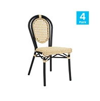 Merrick Lane Toulon Set Of Four Stacking Thonet Bistro Style Chair, Pe Cane Rattan Seat, And Metal Frame For Indoor/Outdoor Use