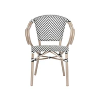 Merrick Lane Mael Set Of Four Stacking Thonet Bistro Style Chair With Arms, Textilene Seat, And Bamboo Finished Metal Frame For Indoor/Outdoor Use