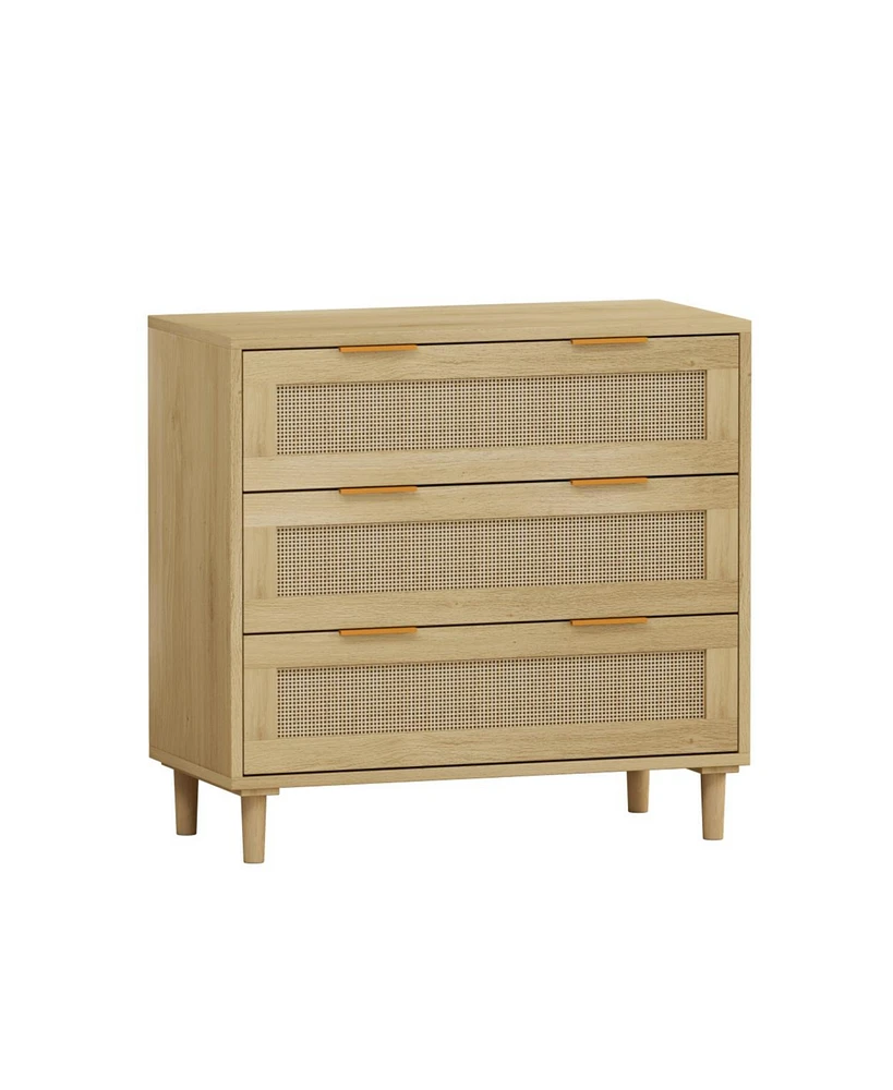 Simplie Fun 31.5"Oak 3-Drawer Rattan Storage Cabinet for Any Room