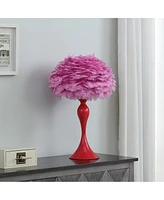 Streamdale Furniture 18.25"In Medium Pink Feather Aquina Glaze Red Metal Contour Glam Table Lamp