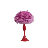 Streamdale Furniture 18.25"In Medium Pink Feather Aquina Glaze Red Metal Contour Glam Table Lamp