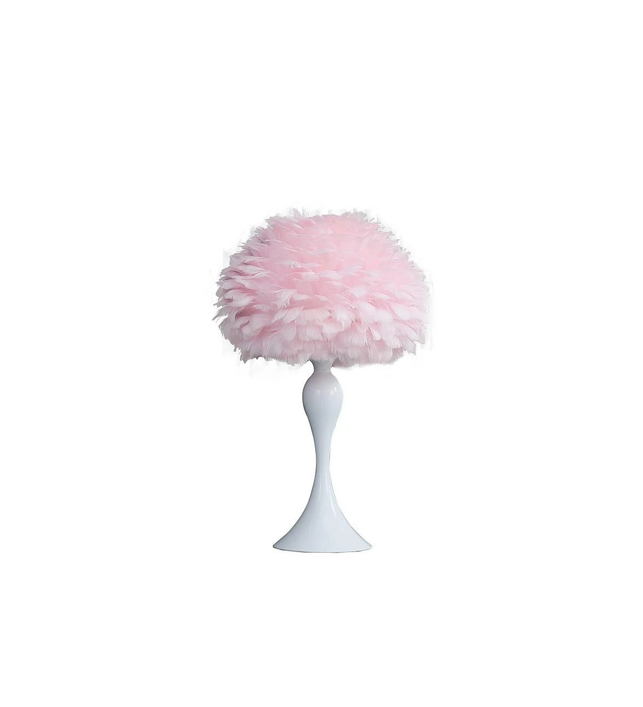 Streamdale Furniture 18.25"In Soft Pink Feather Aquina Crisp White Contour Glam Table Lamp