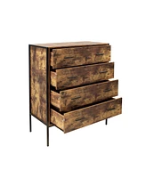 Streamdale Furniture Rustic Brown 4 Drawer Dresser with Steel Frame