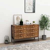 Rustic Brown 6 Drawer Double Dresser with Steel Frame