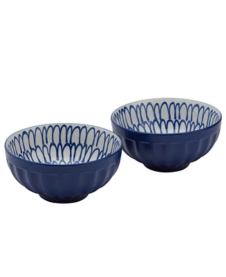 Tabletops Unlimited 6.5" Cobalt Cafe Fluted Stoneware Ramen Noodle Bowls, Set of 2