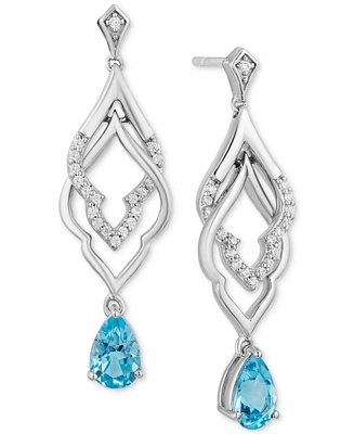 Swiss Blue Topaz (7/8 ct. t.w.) & Diamond (1/10 ct. t.w.) Jasmine Drop Earrings in Sterling Silver