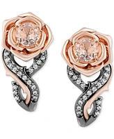 Morganite (3/8 ct. t.w.) & Diamond (1/10 ct. t.w.) Aurora Rose Stud Earrings in 10k Rose Gold & Black Rhodium-Plated Sterling Silver