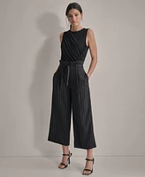 Dkny Petite Striped Cropped Paperbag-Waist Pants