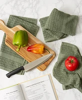 Design Imports Basic Terry Collection Waffle Dishtowel Set, 15x26", Solid Artichoke, 4 Piece