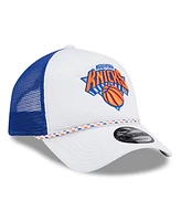 New Era Men's White/Blue New York Knicks Court Sport Foam A-Frame 9FORTY Adjustable Trucker Hat