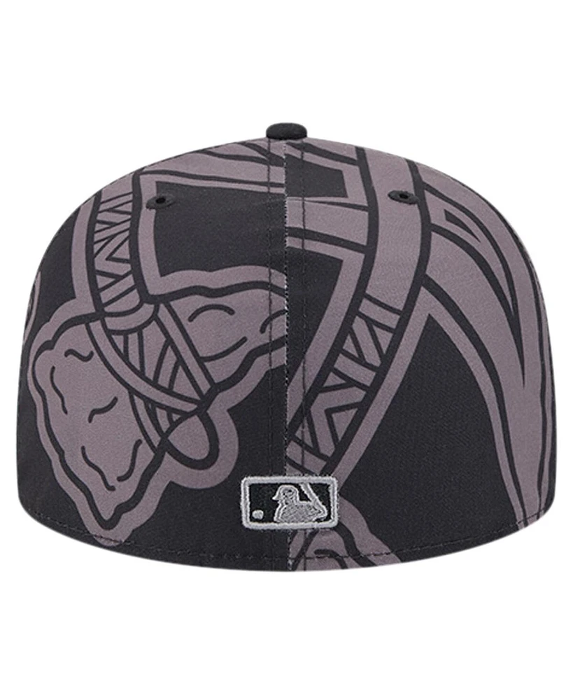 New Era Men's Black Atlanta Braves Logo Fracture 59FIFTY Fitted Hat