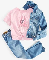 Tommy Hilfiger Big Girls Classic Denim Jacket Script Short Sleeve T Shirt Mid Rise Flare Leg Jeans