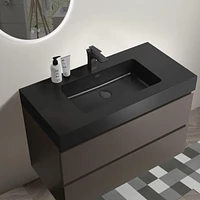 Gray Bathroom Vanity with Sink, Large Storage Wall Mounted