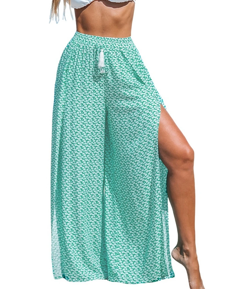 Cupshe Women's Green Ditsy Tassel Tie Wide Leg Pants