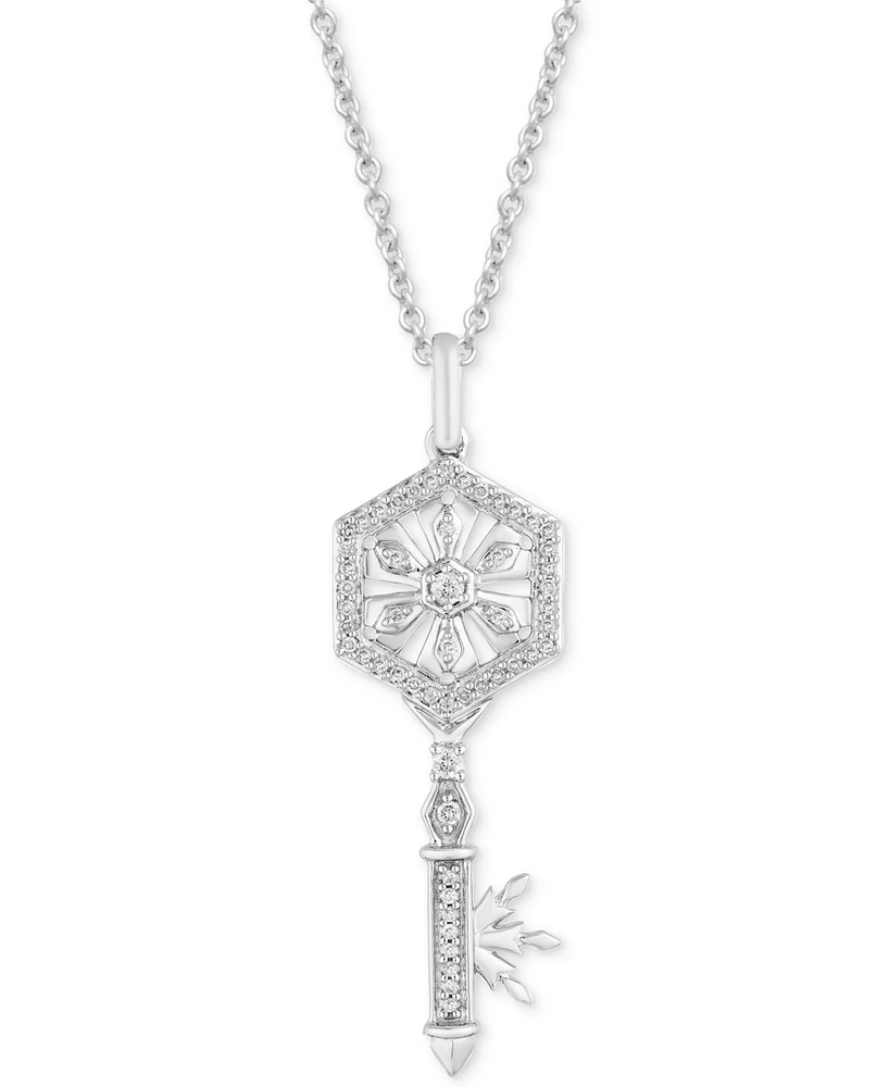 Diamond Elsa Key Pendant Necklace (1/6 ct. t.w.) in Sterling Silver, 16" + 2" extender