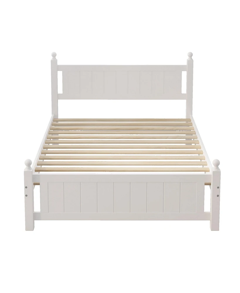 Simplie Fun Full Size Solid Wood Platform Bed Frame For Kids, Teens, Adults, No Need Box Spring