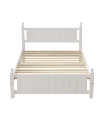 Simplie Fun Full Size Solid Wood Platform Bed Frame For Kids, Teens, Adults, No Need Box Spring