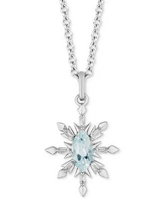 Aquamarine (3/8 ct. t.w.) & Diamond (1/10 ct. t.w.) Snowflake Pendant Necklace in Sterling Silver, 16" + 2" extender