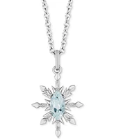 Aquamarine (3/8 ct. t.w.) & Diamond (1/10 ct. t.w.) Snowflake Pendant Necklace in Sterling Silver, 16" + 2" extender