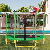 Mini Toddler Trampoline with Enclosure and Basketball Hoop