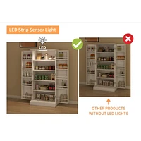 Streamdale Furniture White Led Kitchen Pantry Cabinet with 2 Doors and Shelves