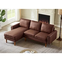 Simplie Fun 82.2"L-Shape Sofa Couch With Chaise Mid-Century Copper Nail Left Chaise