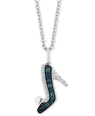 London Blue Topaz (1/5 ct. t.w.) & Diamond (1/20 ct. t.w.) Cinderella Slipper Pendant Necklace in Sterling Silver & Black Rhodium