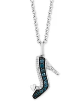 London Blue Topaz (1/5 ct. t.w.) & Diamond (1/20 ct. t.w.) Cinderella Slipper Pendant Necklace in Sterling Silver & Black Rhodium