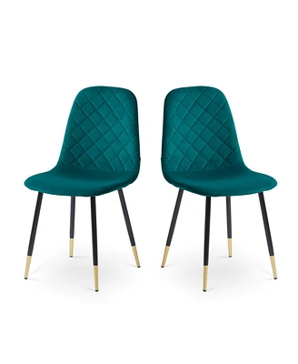 Simplie Fun 2 Dark Green Velvet Tufted Accent Chairs with Gold Metal Legs