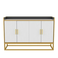 Modern Kitchen Buffet Storage Cabinet Cupboard Gloss With Metal Legs For Living Room Kitchen (Black