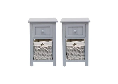 Simplie Fun Grey Wooden Nightstands with Drawer and Basket Set