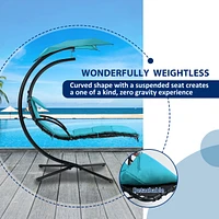 Blue Hanging Chaise Lounge Swing with Canopy & Stand