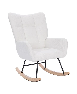 Simplie Fun Teddy Upholstered Nursery Rocking Chair For Living Room Bedroom(White Teddy