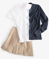 Nautica Big Girls Pointelle Stitching Cardigan Interlock Polo Shirt Pleated Scooter Skort