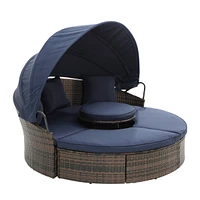 Round Rattan Lounge Set with Canopy & Lift Coffee Table