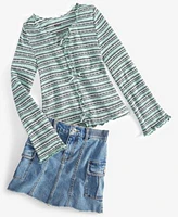 Levis Big Girls Striped Rib Knit Bell Sleeve Top Cargo Skirt