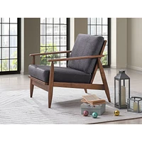 Streamdale Furniture Alisa Accent Chair, Charcoal Fabric & Brown Finish