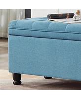 Simplie Fun Button Tufted Storage Bench - Light Blue Linen