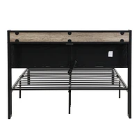 Streamdale Furniture Metal Platform Bed Frame with Upholstery Headboard and Storage