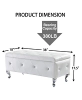 Streamdale Furniture White Faux Leather Ottoman with Crystal Buttons