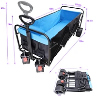 Streamdale Furniture Folding Cart Wagon for Garden, Shopping, Beach - Black + Blue