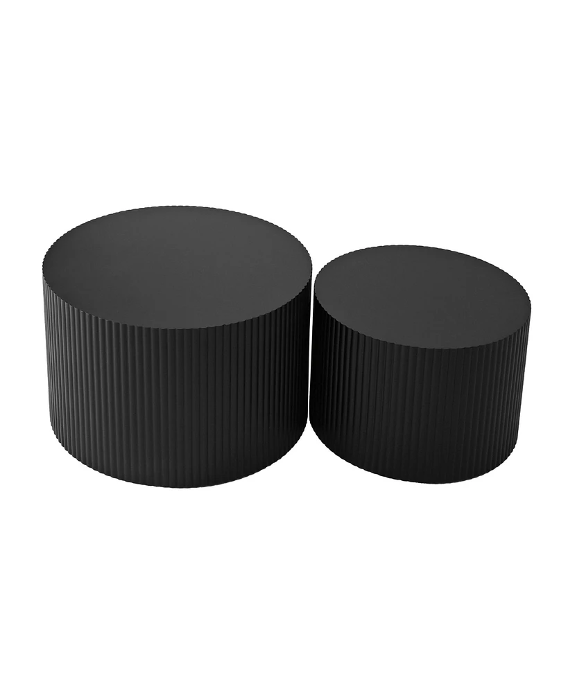 Simplie Fun Wave Stripe Nesting Coffee Table Set For Living Room, Bedroom, Black(Set Of 2 Pieces)