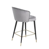 Gray Velvet Counter Height Stool with Gold Tipped Legs